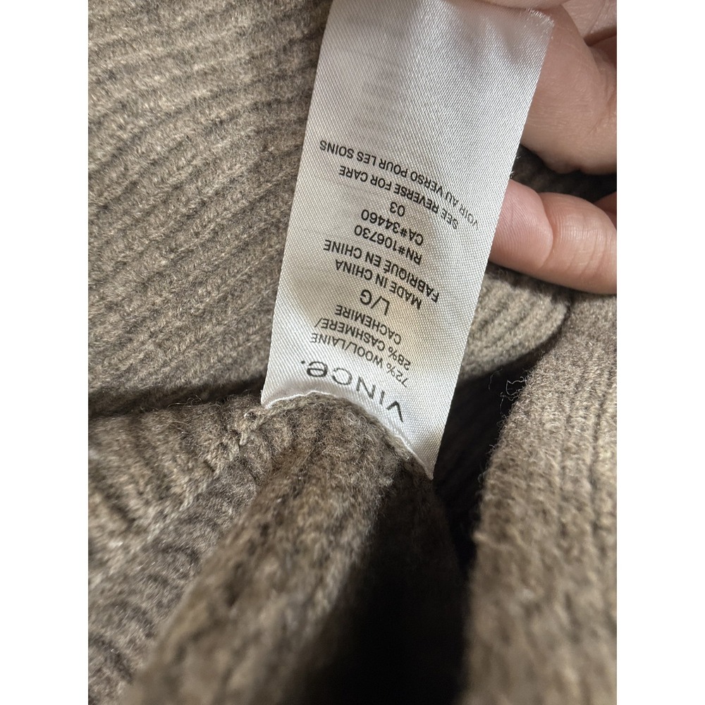 Vince Sweater Womens Large Oatmeal Wool Cashmere Mock Neck Ribbed Knit Classic - Picture 3 of 8